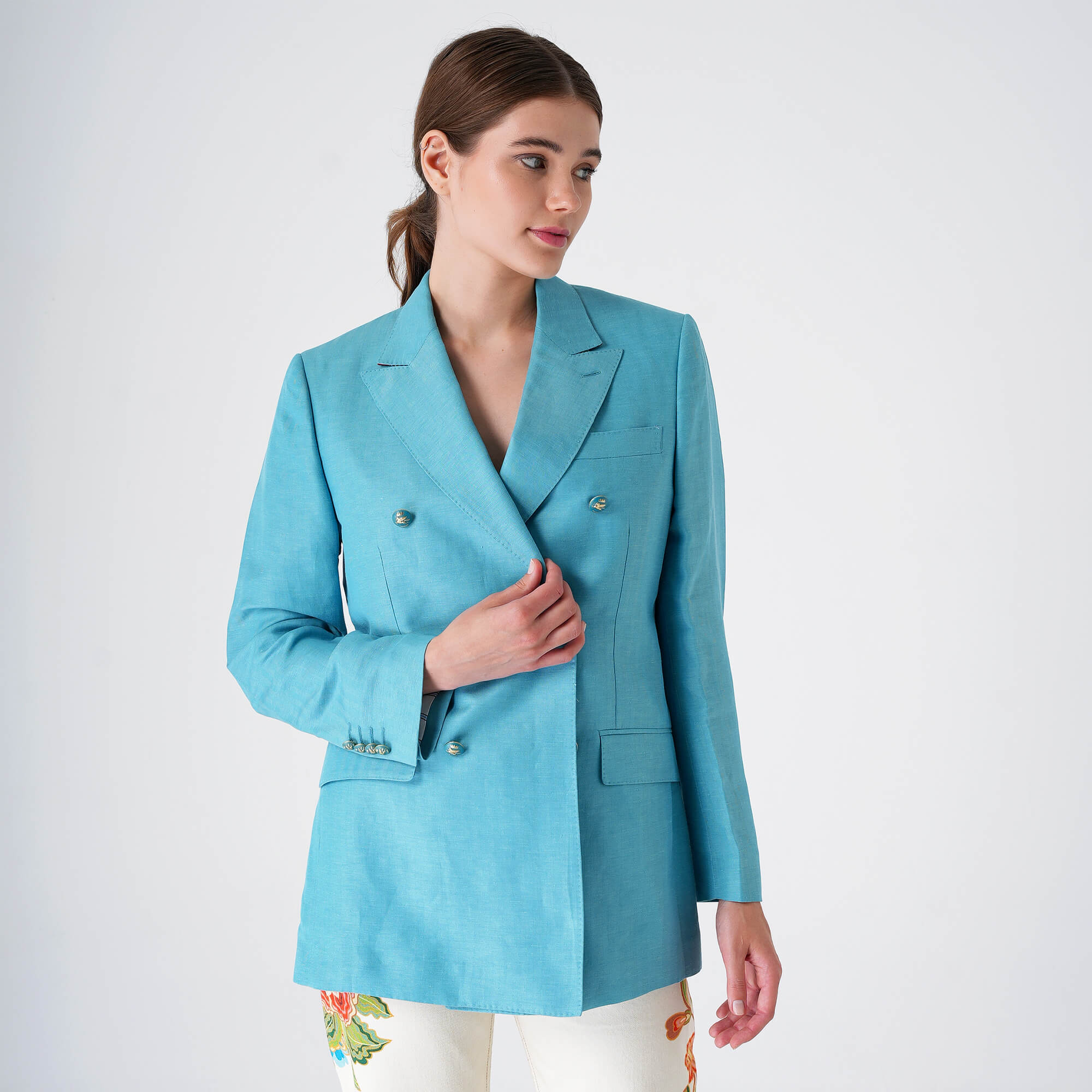 Etro - Turquoise Cotton Icon Button Blazer Jacket